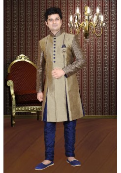 Designer Golden Navy Blue Indo Western Sherwani